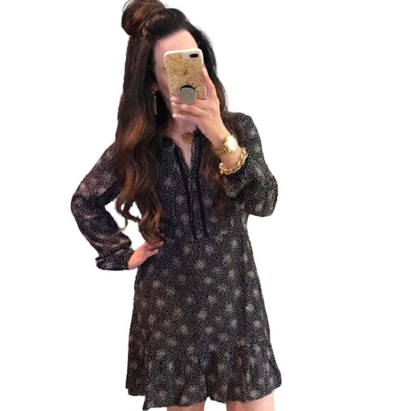 Loft Women's Black & White Rayon Mock Neck Long Sleeve Knee Length Dress 6 NWT - Picture 3 of 13